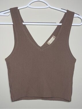 Altar’d State S/M Cool Brown Stretch Ribbed V Neck Tank Top NWOT